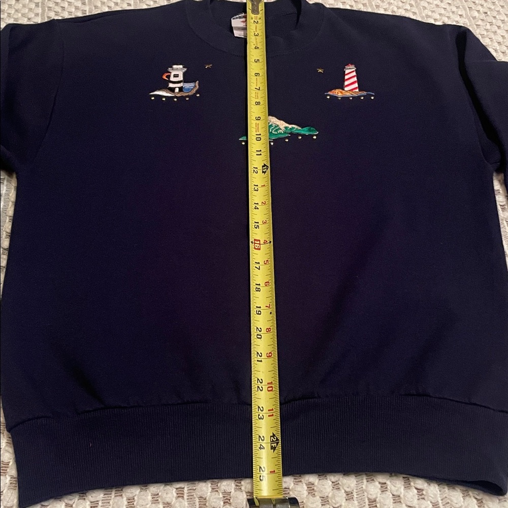 Vintage Jerzees Lighthouse Sweatshirt Navy Embroidered Crewneck Coastal Grandma - Picture 9 of 12